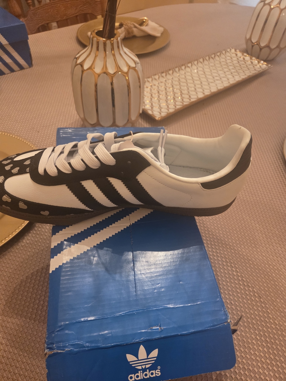 Adidas White & Black Heart Accent Sneakers